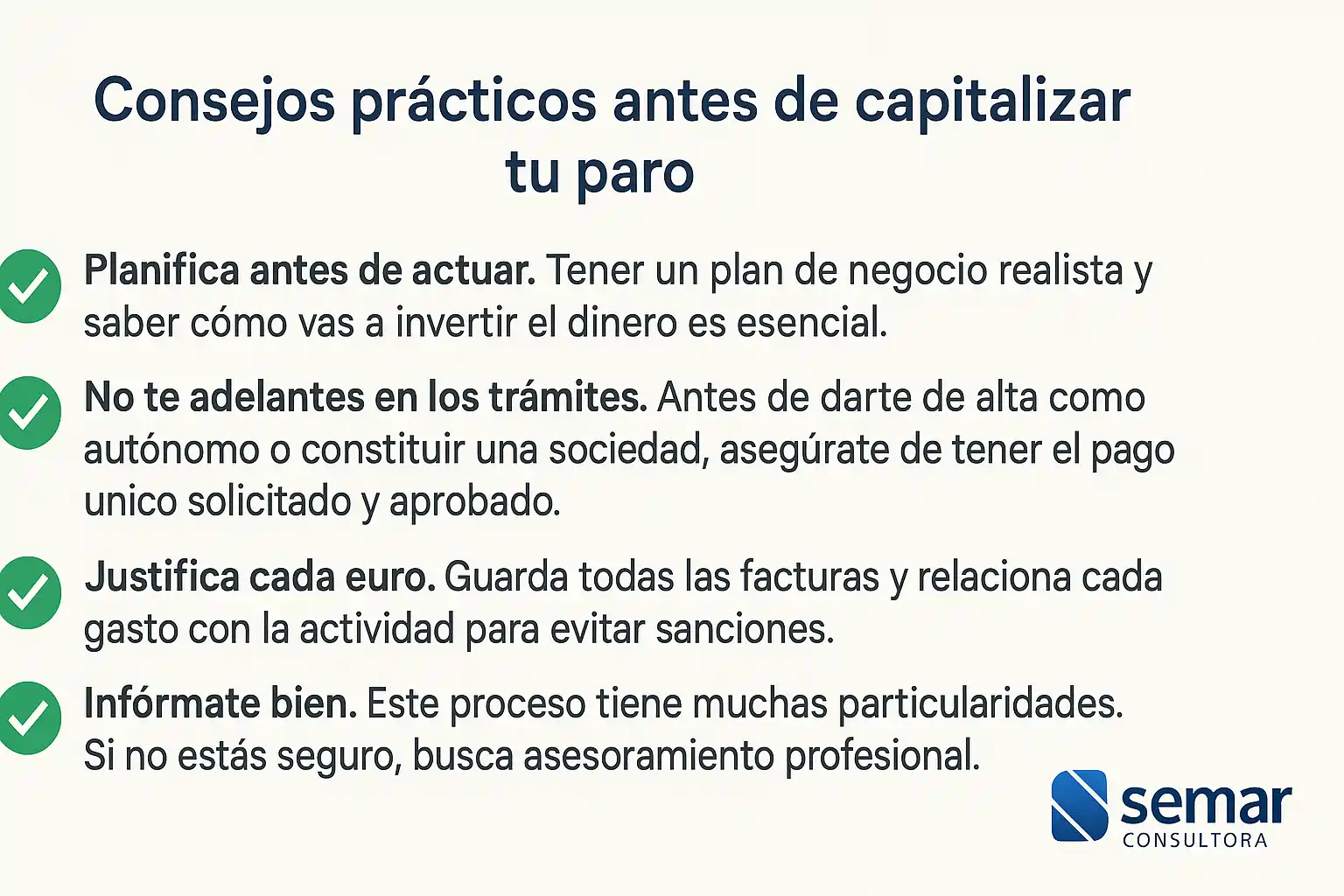 Consejos prácticos antes de capitalizar tu paro